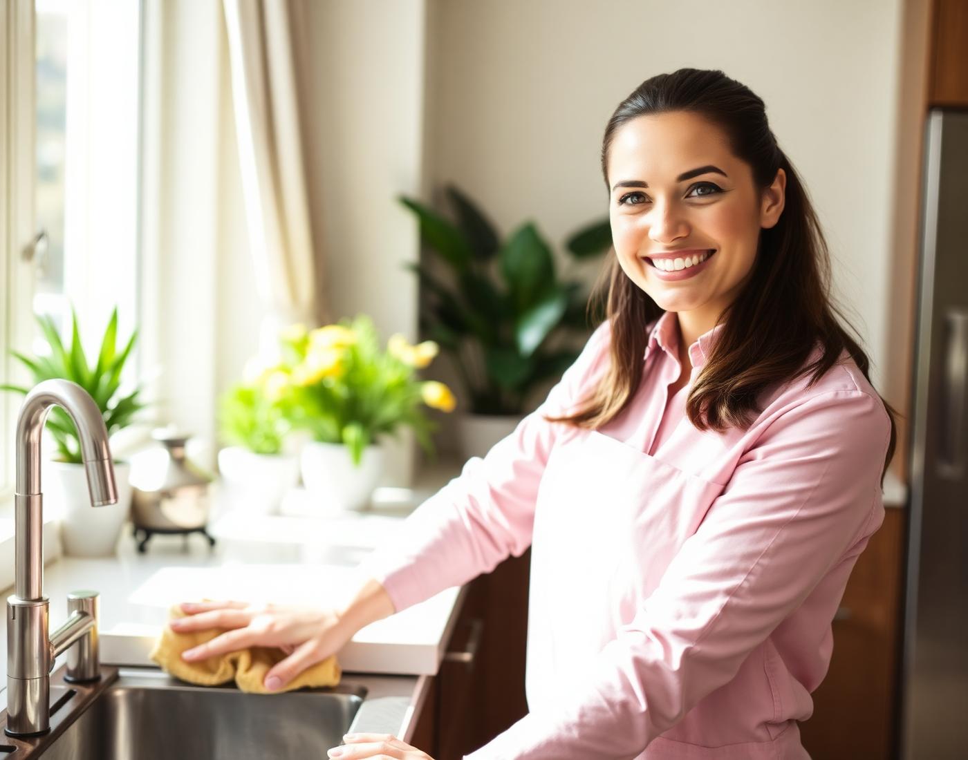 Professional Rancho Bernardo house cleaner wiping a kitchen counter