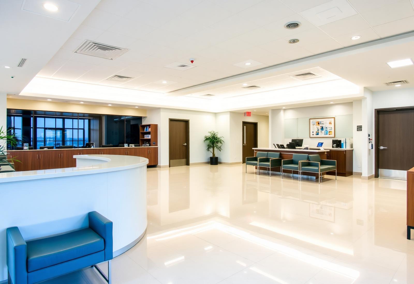 Clean modern medical office reception after janitorial service